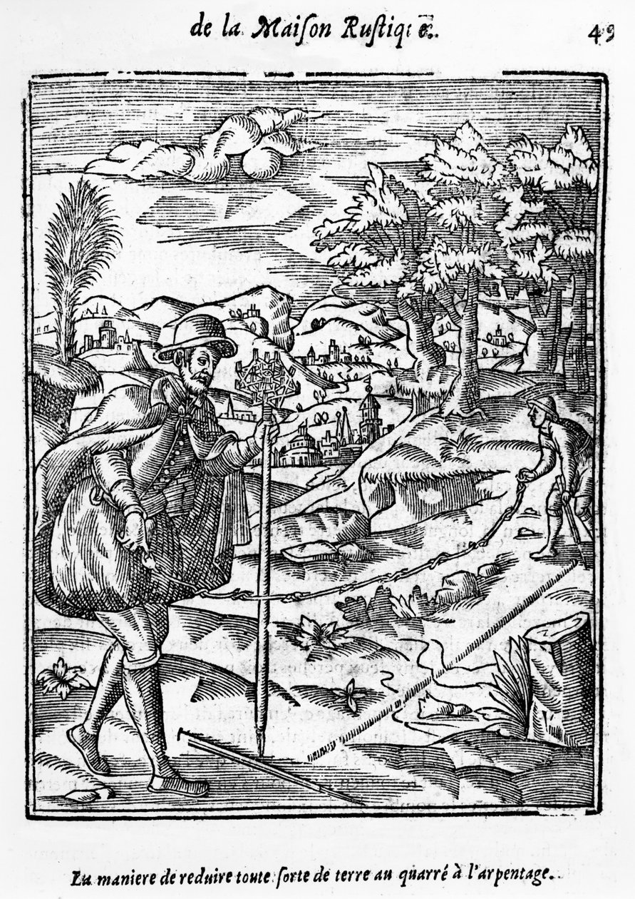 Sposób, w jaki zredukować jakąkolwiek ziemię do placu geodezyjnego, ilustracja z LAgriculture et Maison Rustique autorstwa Charlesa Estienne