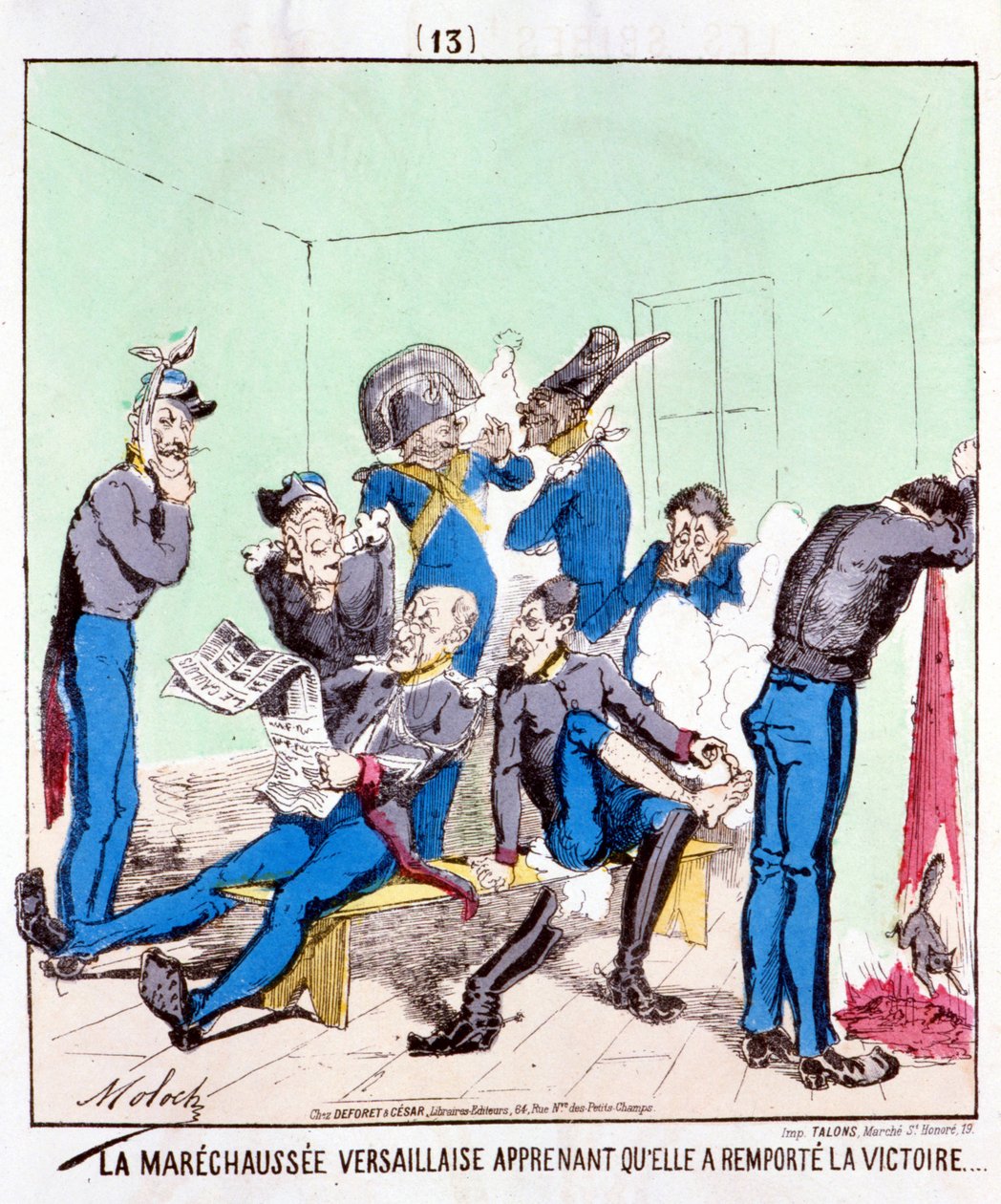 Maréchaussée Versailles dowiaduje się, że odniosła zwycięstwo... Karykatura o Komunie Paryskiej, ok. 1870 r. autorstwa French School