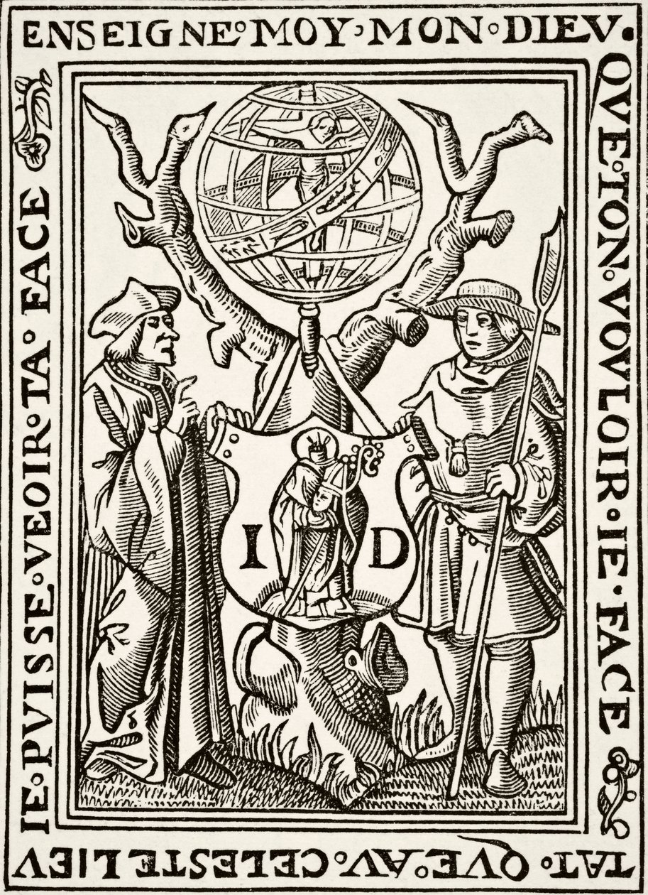 The Marque of Jehan St Denis, paryski księgarz, z Science and Literature in The Middle Ages autorstwa pubu Paul Lacroix. Londyn 1878 autorstwa French School