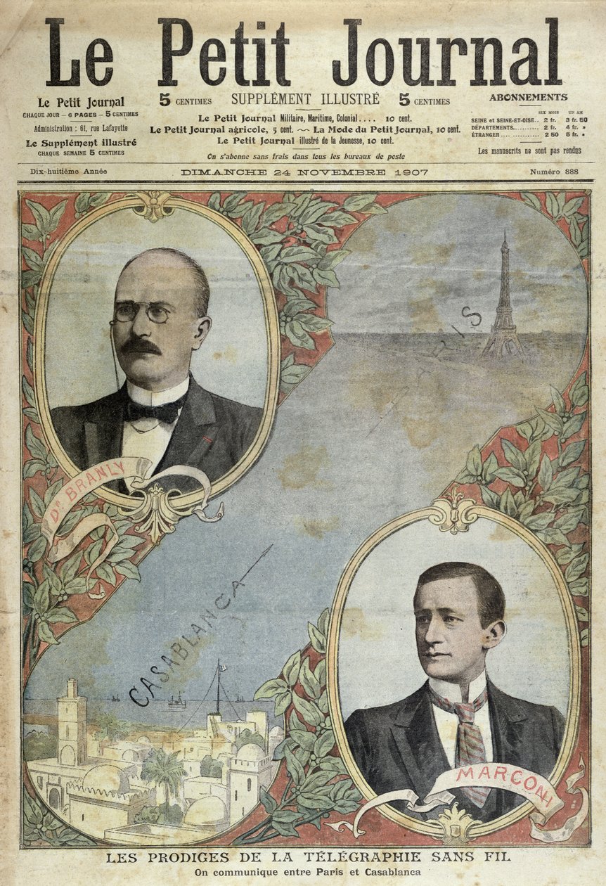 Cuda systemu telegraficznego, ilustracja z Le Petit Journal, 24 listopada 1907 autorstwa French School