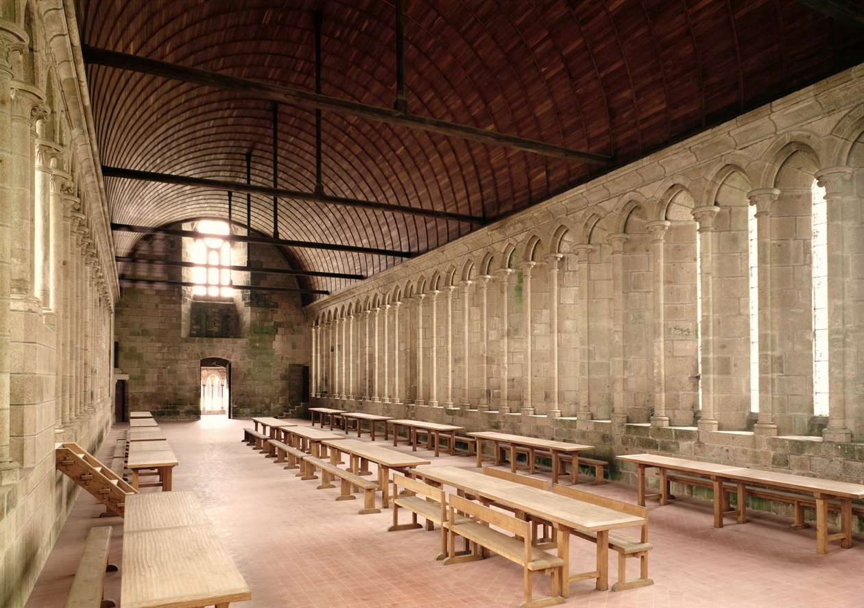Refektarz Mnichów, widok wnętrza opactwa, 1217 autorstwa French School