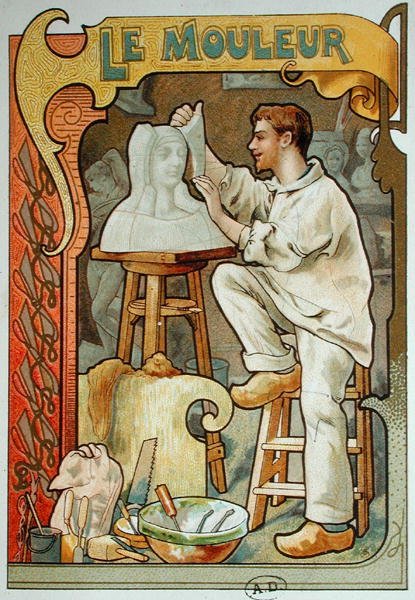 Moulder, ilustracja z księgi o rzemiośle, ok. 1899 (kolor lito) autorstwa French School