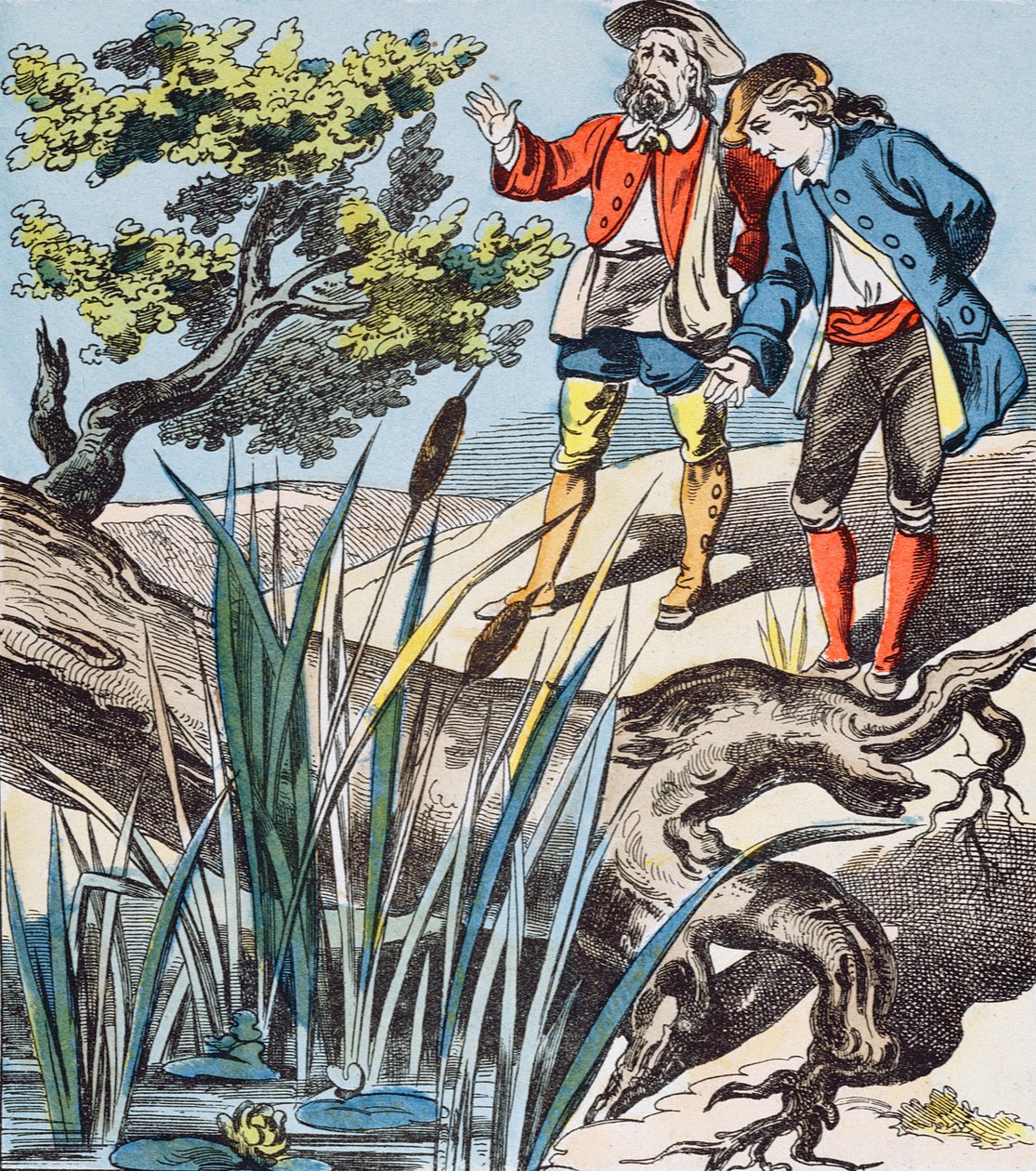 Dąb i trzcina, ilustracja z Bajek de La Fontaine autorstwa French School