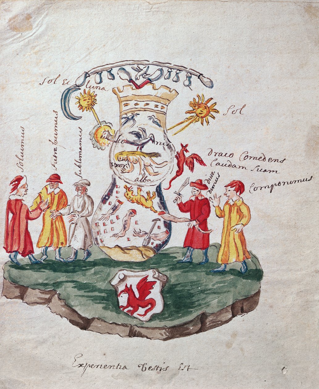 The Operations of Alchemy, ilustracja z La Cle de la Grande Science o nieznanym dziele filozoficznym (atrament i toaleta na papierze) autorstwa French School
