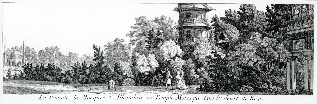 Pagoda, Meczet i Alhambra, czyli świątynia mauretańska w Kew, z Jardins Anglo-Chinois a la Mode, George Louis le Rouge, opublikowana w latach 1775-78 autorstwa French School