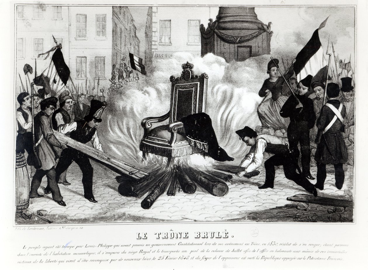 Lud palący tron na Placu Bastylii, 1848 r. autorstwa French School