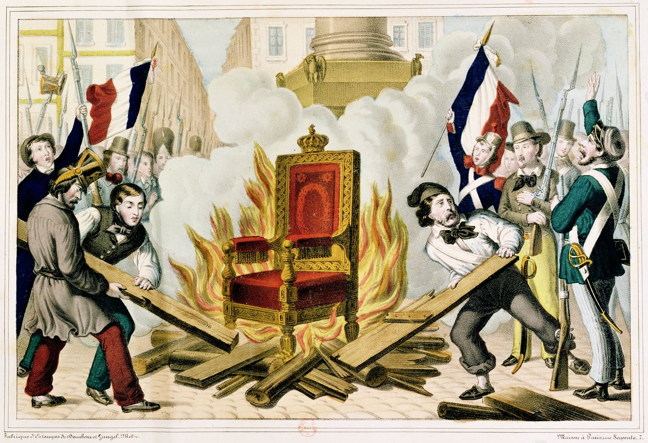 Lud palący tron na Placu Bastylii, 1848 r. autorstwa French School