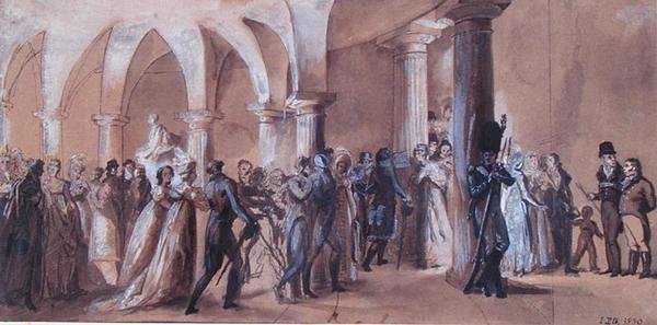 Perystyl w Theater Francais, ok. 1822 (kolor lito) autorstwa French School