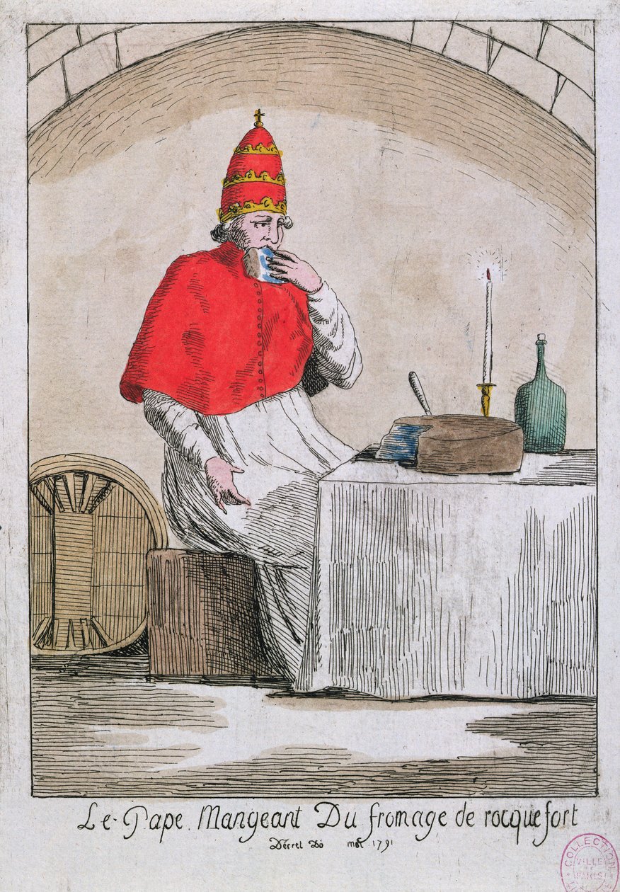 Papież jedzący ser Roquefort, 1791 autorstwa French School