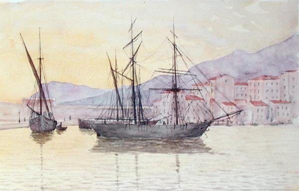 Port of Menton (akwarela na papierze) autorstwa French School
