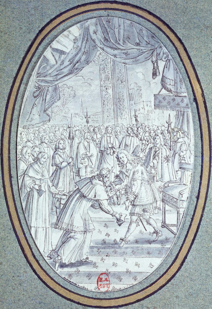 Przyjęcie kardynała Flavio Chigi (1631-93) przez Ludwika XIV (1638-1715) 29 lipca 1664 r. autorstwa French School