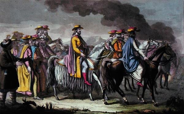Regent Tybetu i jego zwolennicy (akwarela na papierze) autorstwa French School