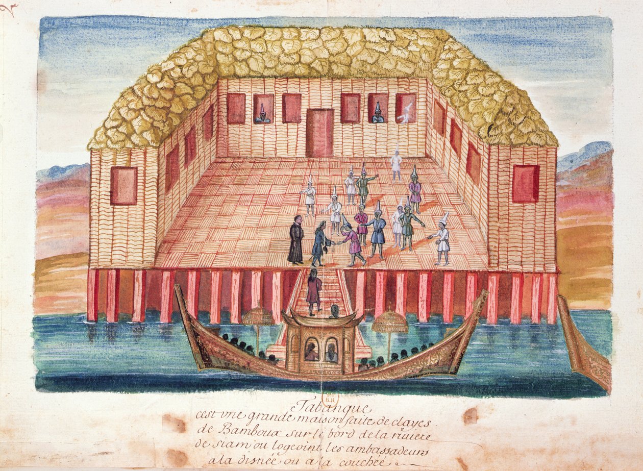 Rezydencja ambasadorów francuskich w Syjamie, z relacji jezuitów w Syjamie, 1688 (wc na papierze) autorstwa French School