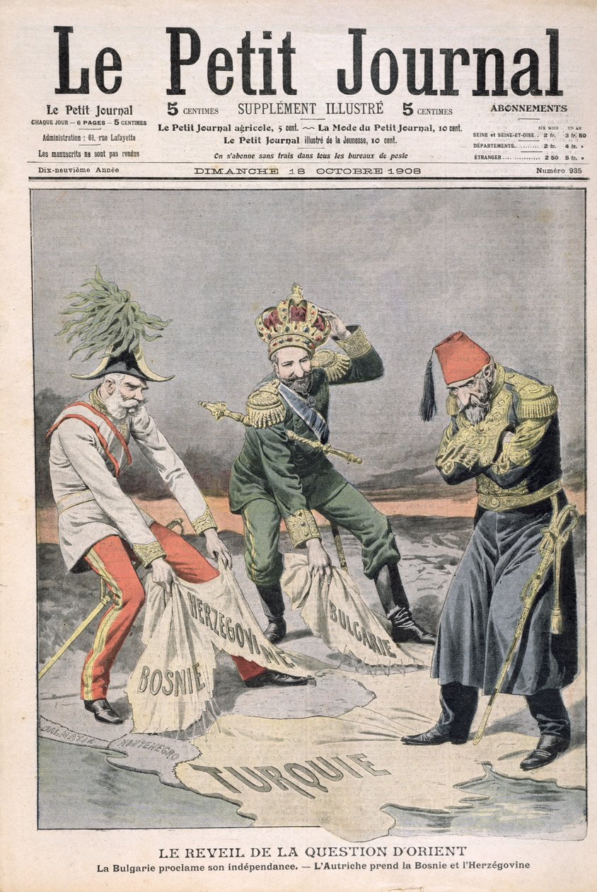 Odrodzenie się materii krajów Wschodu i Bałkanów, ilustracja na okładce z Le Petit Journal, 18.10.1908 (kolorystyka) autorstwa French School