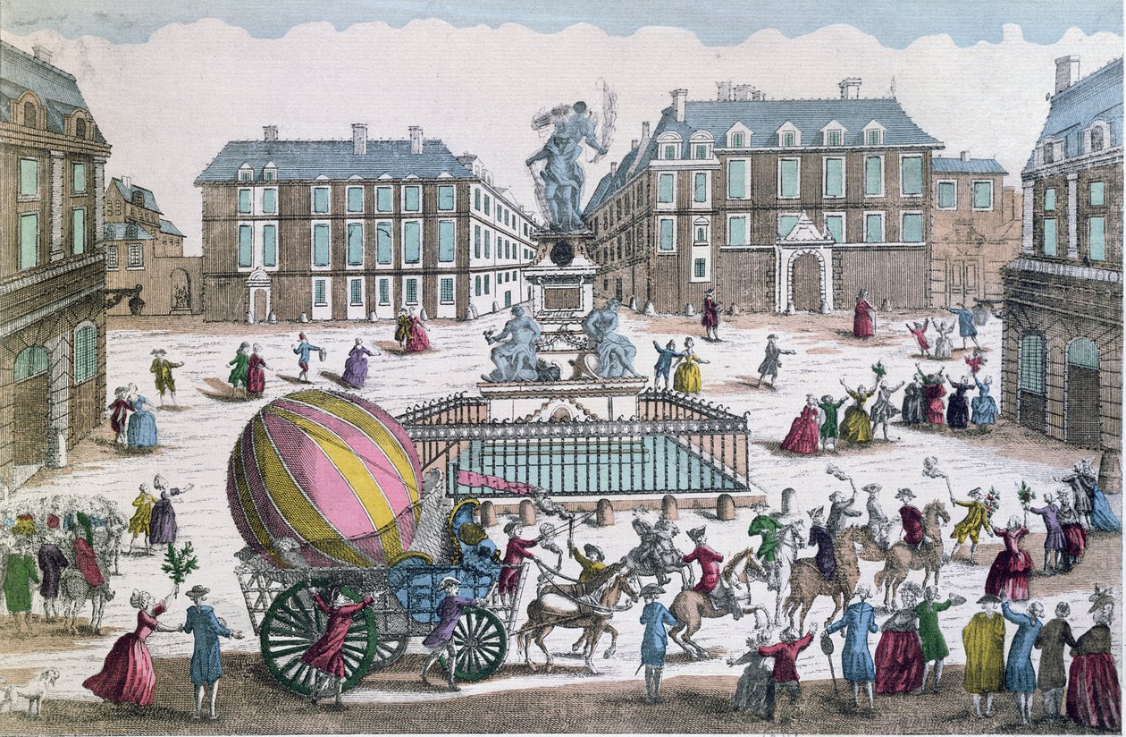 Powrót 2 grudnia 1783 do warsztatu na Place des Victoires Balonu Jacques Charles (1746-1823) i Nicholas Robert (1761-1828) autorstwa French School