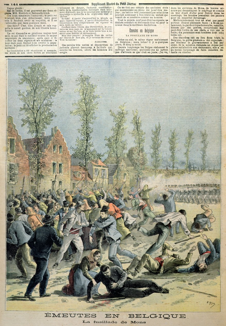 Zamieszki w Mons, ilustracja z Le Petit Journal, maj 1893 autorstwa French School
