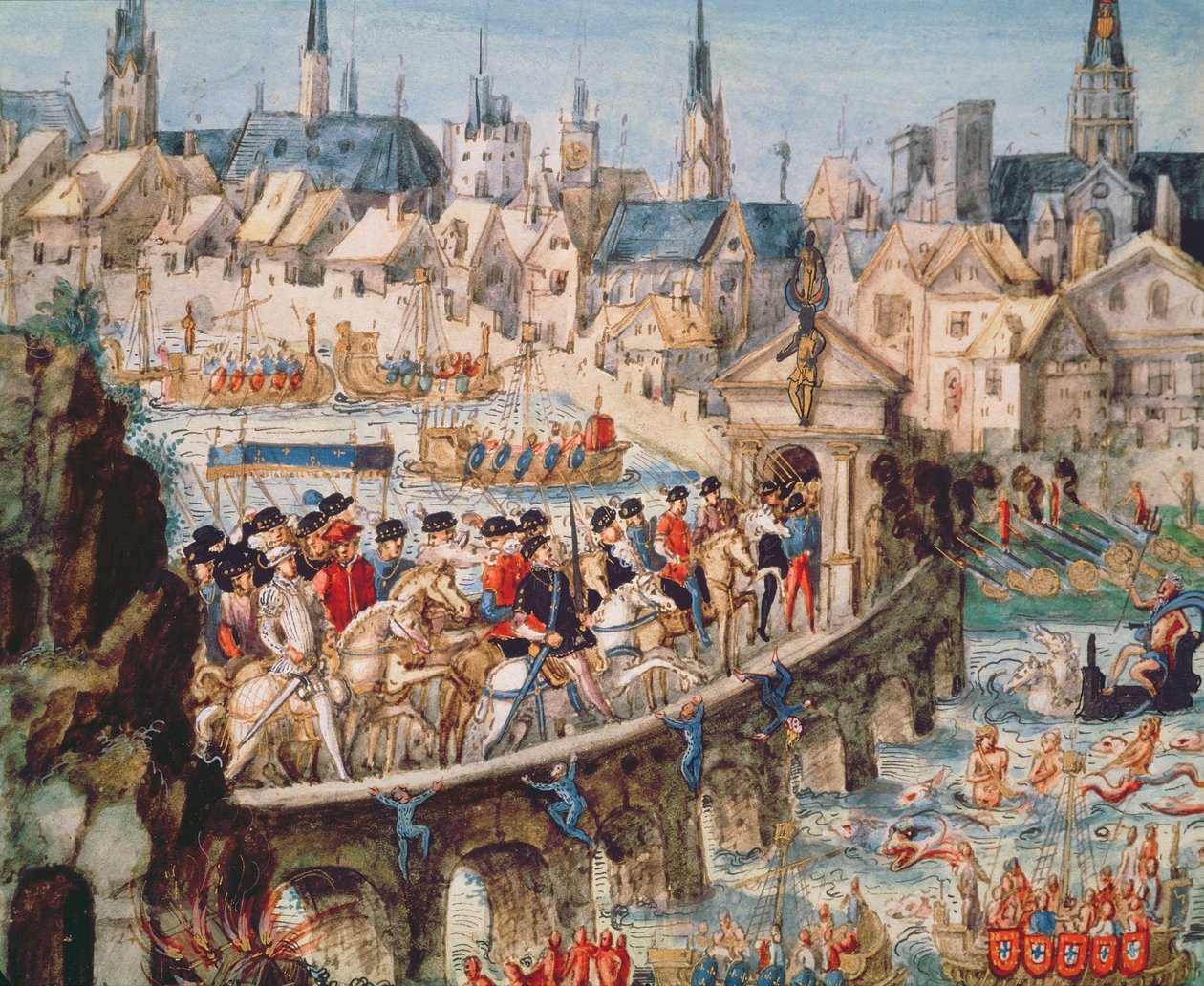 Królewskie Święto Wjazdu Henryka II (1519-1559) do Rouen, 1 października 1550 (pióro i atrament i toaleta na papierze) autorstwa French School