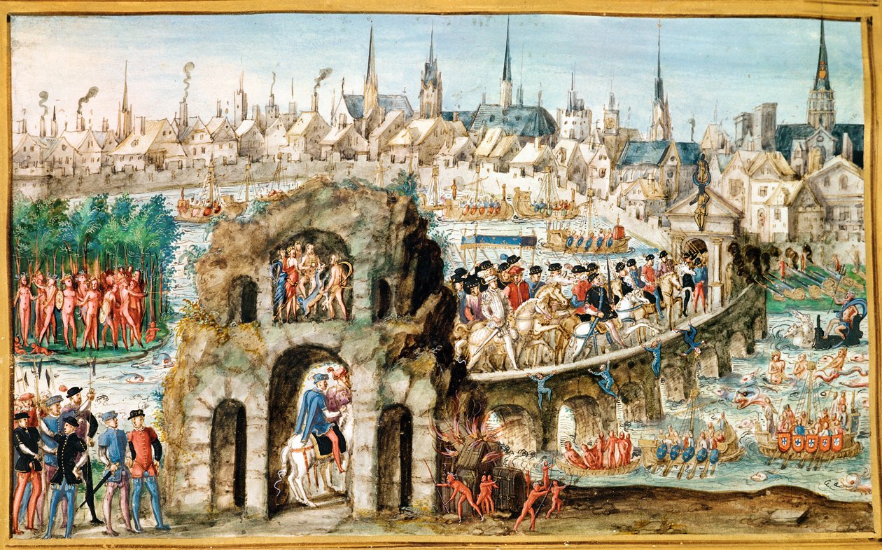 Królewskie Święto Wjazdu Henryka II (1519-59) do Rouen, 1 października 1550 autorstwa French School
