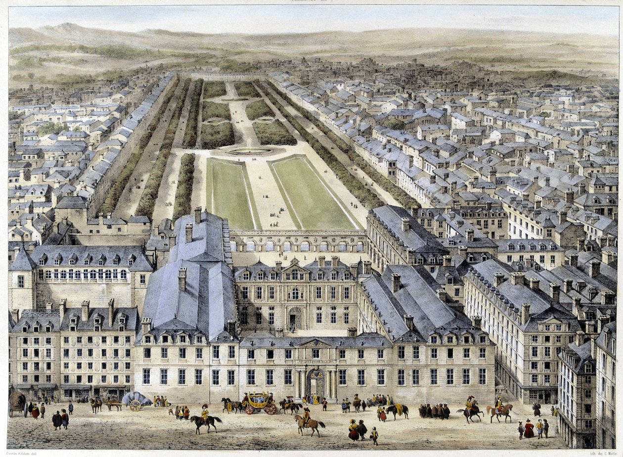 Pałac Królewski w 1679 roku, widok z ulicy St Honoré - litografia autorstwa French School