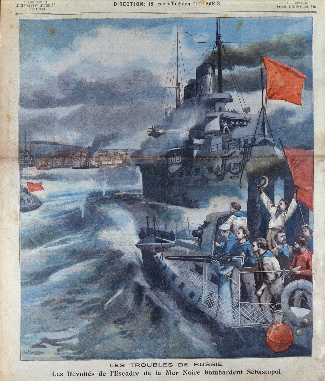 Rosyjski bunt na Morzu Czarnym i bombardowanie Sewastopola, ilustracja z Le Petit Parisien, 1905 autorstwa French School