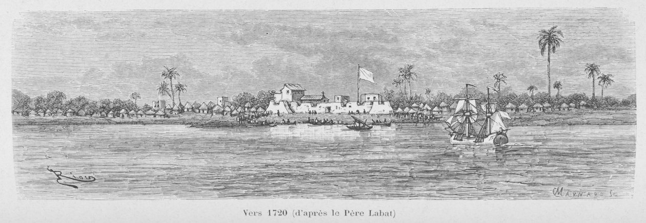 Rzeka Saint-Louis w 1720 roku, Senegal, ilustracja z „Le Senegal…” Louisa Leona Faidherbe autorstwa French School