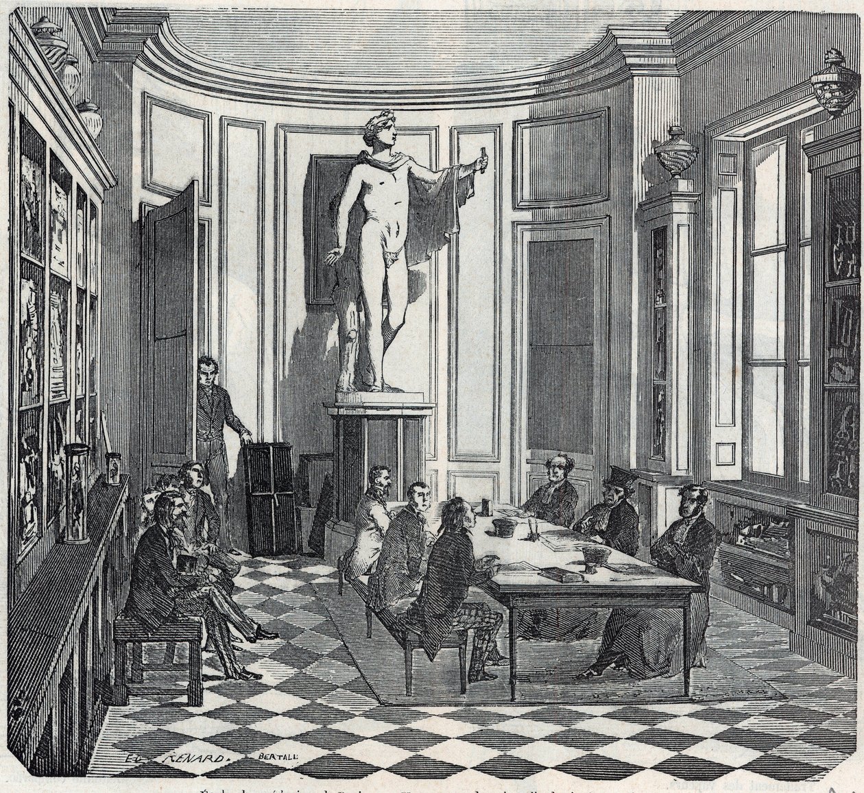 Szkoła Medyczna w Paryżu - egzamin w sali instrumentów - Grawerowanie w „Tableau-de-Paris” Edmonda Texiera 1852 autorstwa French School