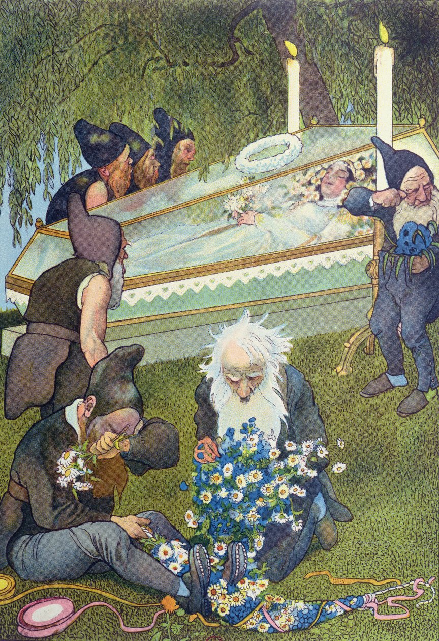 Siedmiu krasnoludków opłakujących Królewnę Śnieżkę, 1911 autorstwa French School