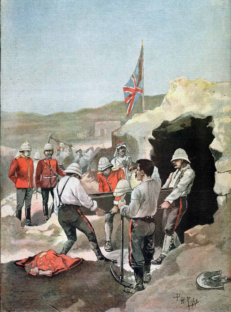 Sirdar Kitchener (1850-1916) rzucający prochy Mahdisa na wiatr w Sudanie, ilustracja PH.Ripp, wrzesień 1898 autorstwa French School