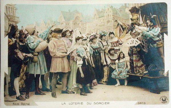 Loteria czarnoksiężnika (kadr z filmu Pathe), pocztówka z początku lat 20. (kolor lito) autorstwa French School