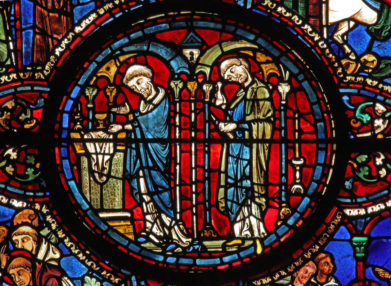 Okno św. Lubina: Komunia: wino - podczas Eucharystii (w45) autorstwa French School