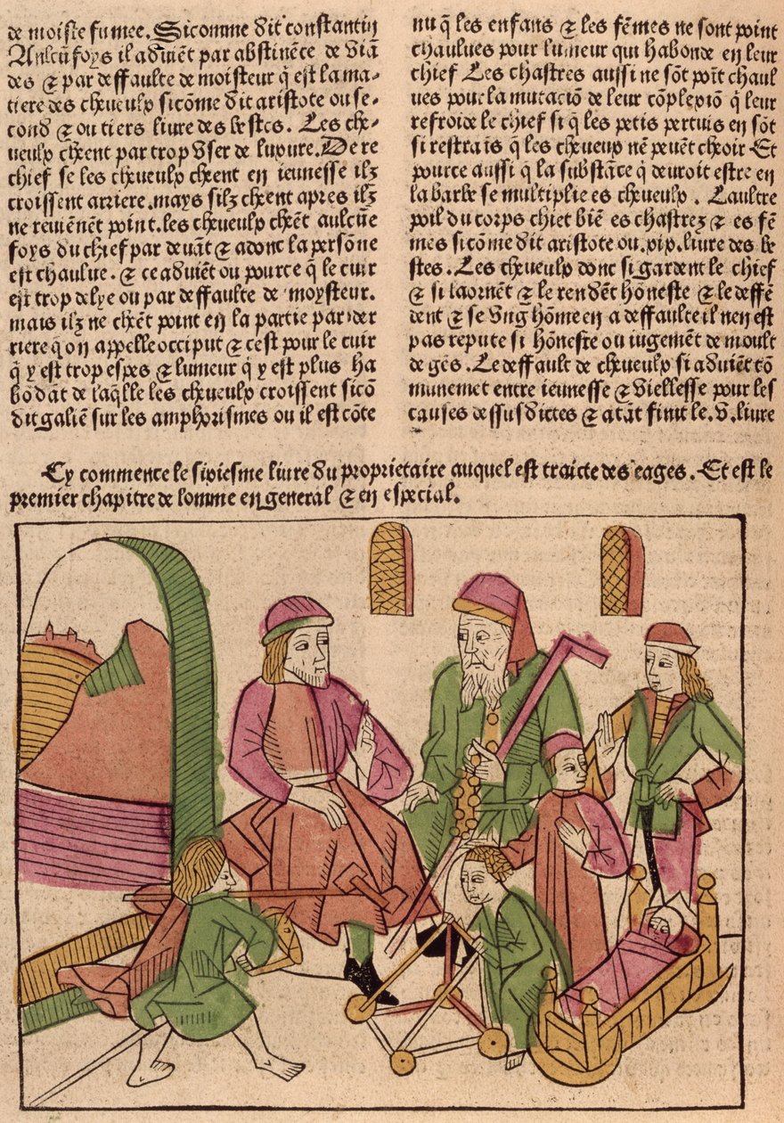 Etapy życia, z Le Livre des Proprietes des Choses Barthelemy langlais, 1485 (kolorowy drzeworyt) autorstwa French School