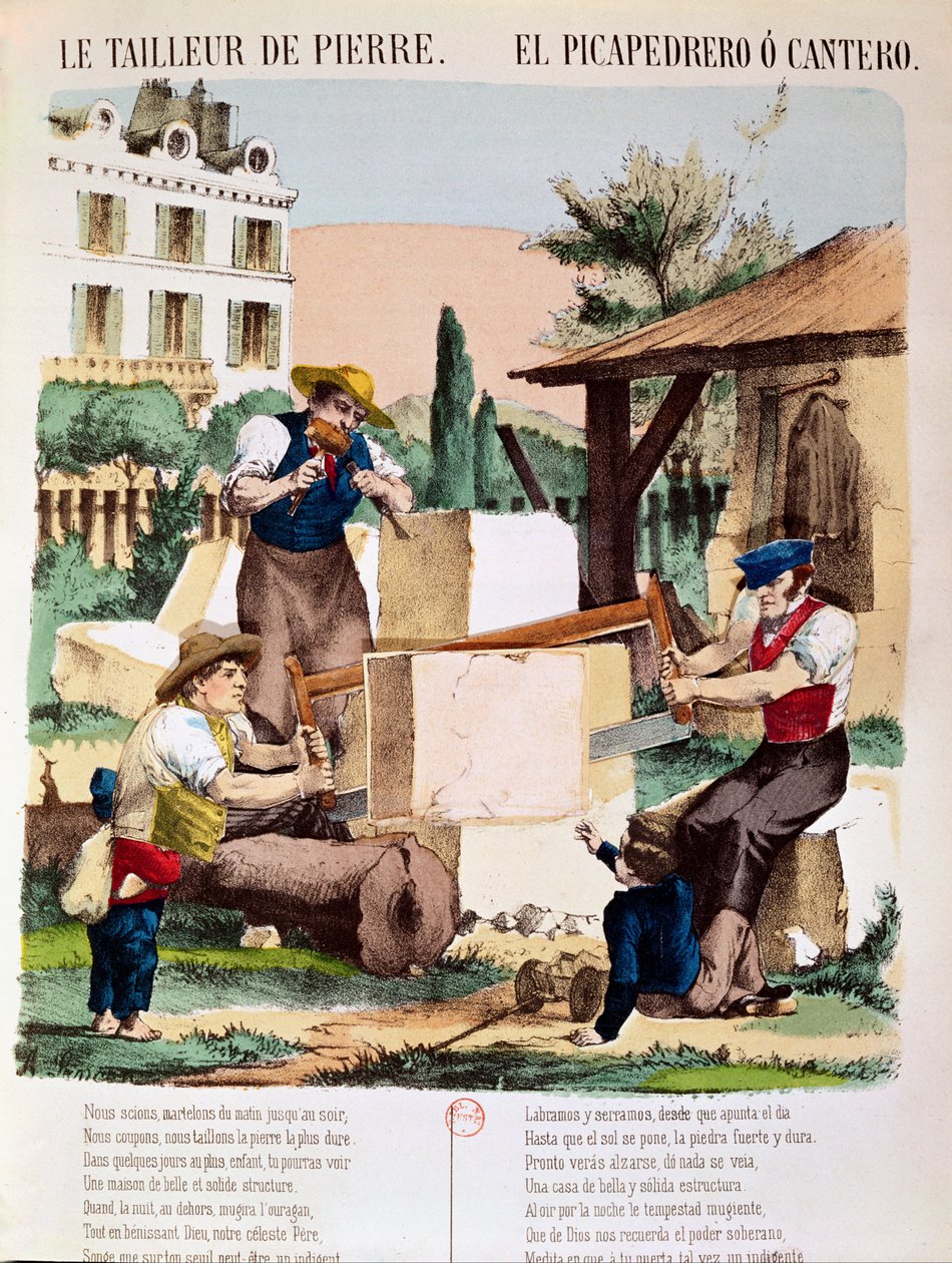 Kamieniarze, ilustracja z książki dla dzieci, ok. 1890 r. autorstwa French School