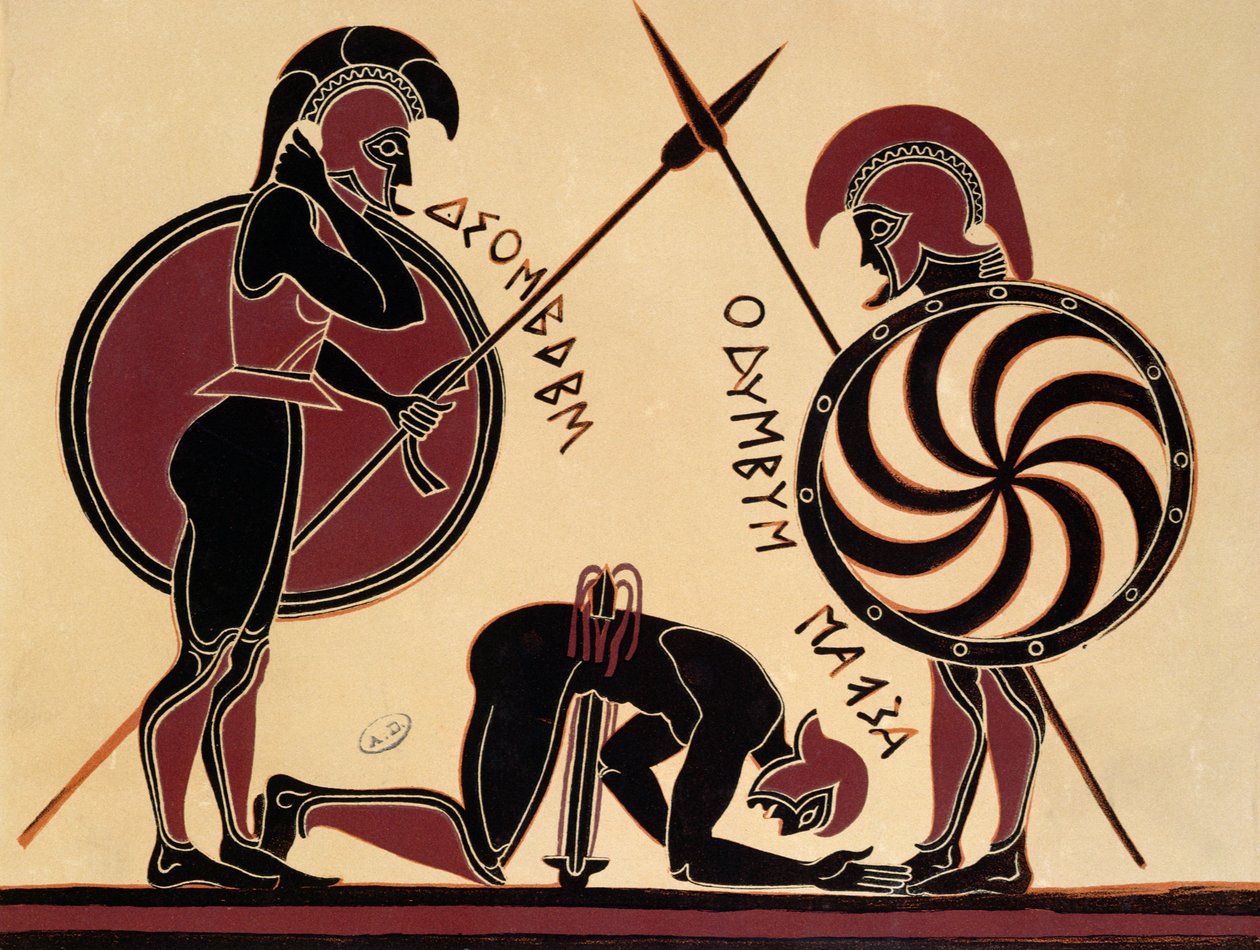 Samobójstwo Ajaksu, ilustracja z antycznej greckiej wazy autorstwa French School