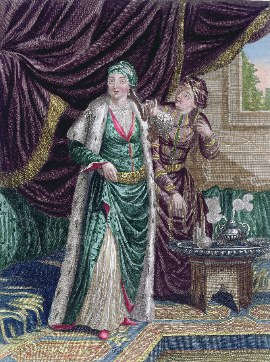 Sultana Asseki, z Recueil destampes sur les Costumes du Levant, rytowana przez Gerarda Jeana Baptiste Scotina (1671-1716) 1707-08 autorstwa French School
