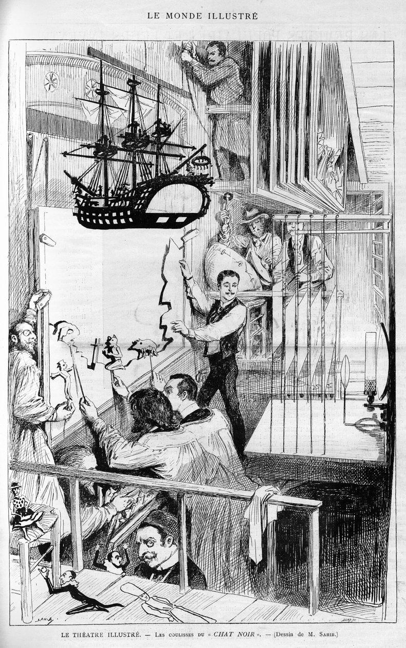 Teatr ilustruje: za kulisami „Chat noir”. Grawer w „Le monde illustrious”, „” 1888. autorstwa French School