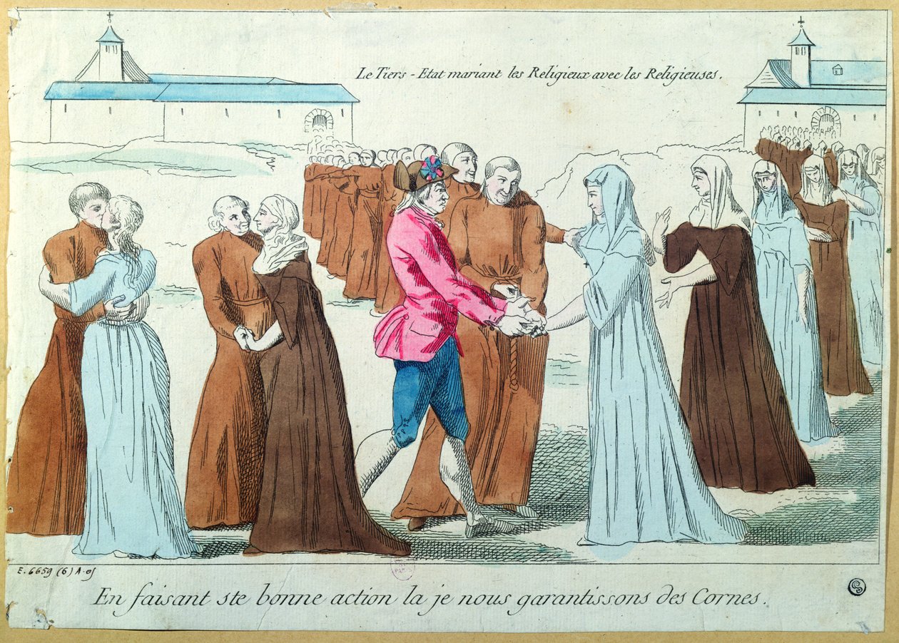 Trzeci stan poślubiający mnichów zakonnicom, ok. 1792 r. autorstwa French School