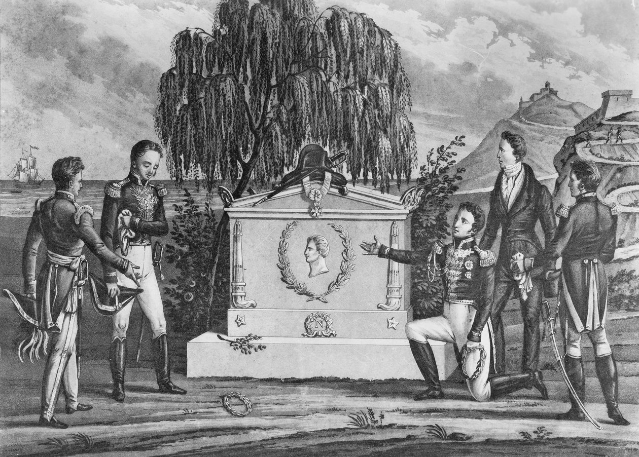 Grób Napoleona Bonaparte (1769-1821) na Św. Helenie, 1821 (lit) (fot. bw) autorstwa French School