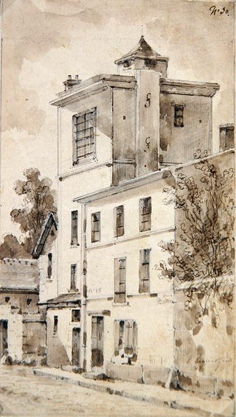 Wieża, w której Louis-Jacques Daguerre dokonał swoich odkryć (akwarela na papierze) autorstwa French School
