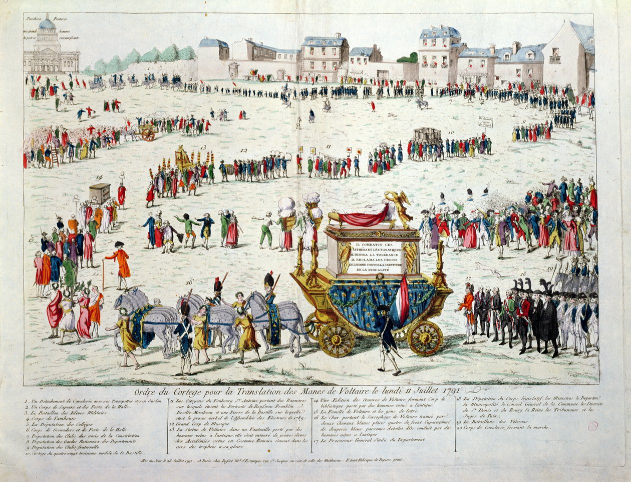 The Translation of the Mortal Remains of Voltaire (1694-1778) do Panteonu Paris 10 lipca 1791 (wc na papierze) autorstwa French School