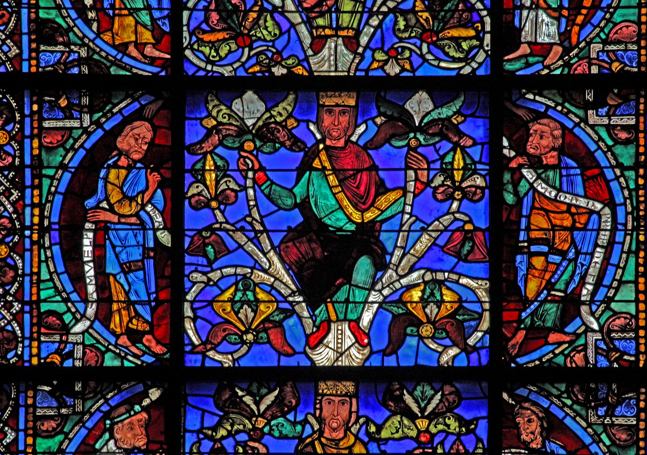 Drzewo Jessego: Mojżesz, król Jesse, Balaam (w49) autorstwa French School