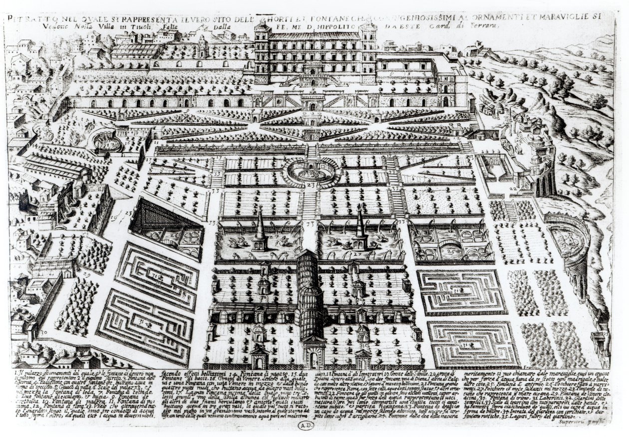 Pałac i ogrody Villa dEste, Tivoli, Włochy, ok. 1600 autorstwa French School