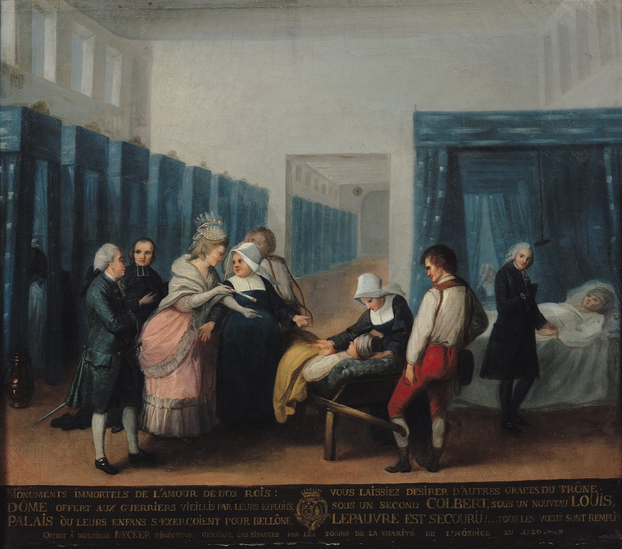 Monsieur ir Madame Necker vizitas į Hopital de la Charite, 1780 poli autorstwa French School