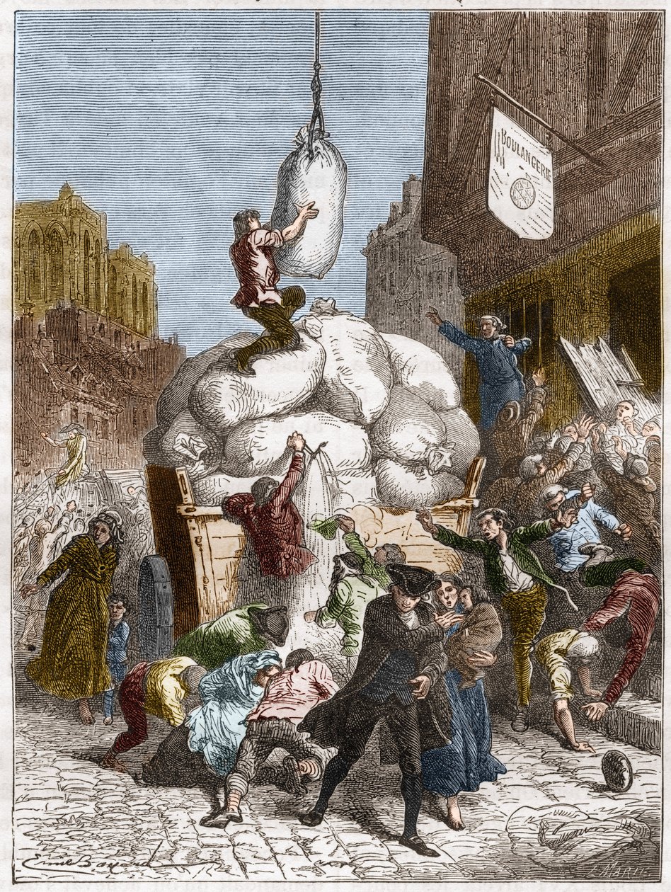 Wojna mąki: grabież piekarni w Paryżu, około 1775 (pierwsza rewolucja francuska) (rycina) autorstwa French School