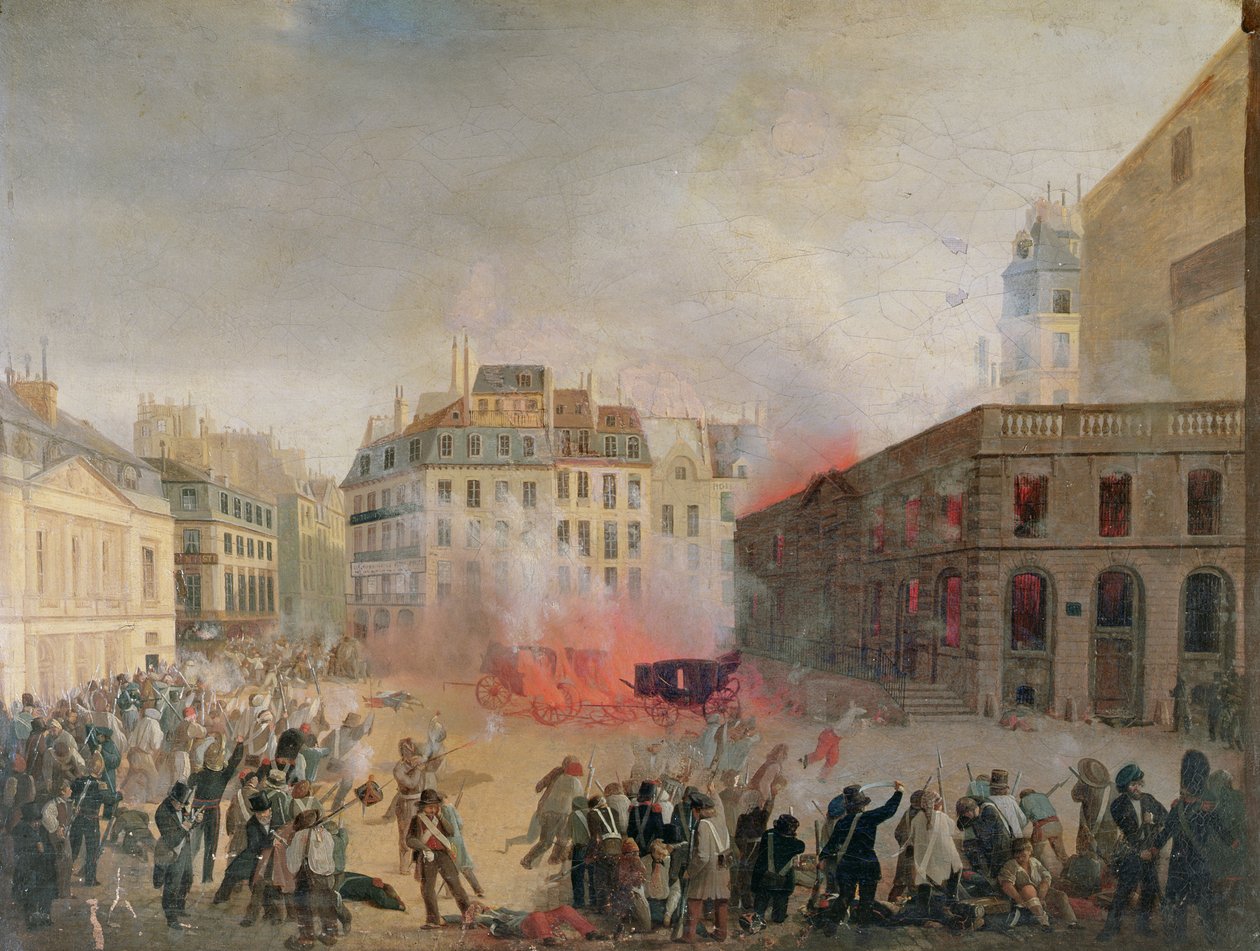 Płonąca Wieża Ciśnień, Place du Palais Royal, 24 lutego 1848 r. autorstwa French School