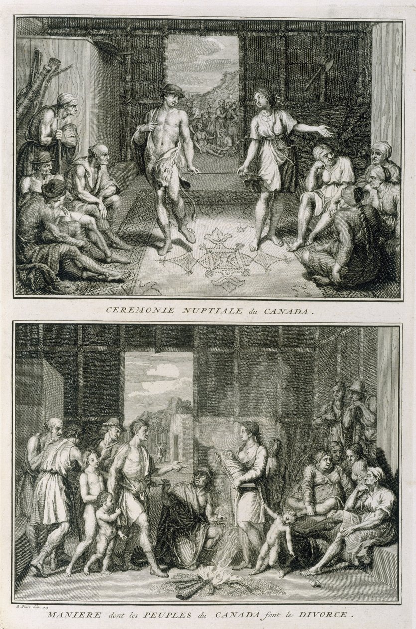 Ceremonia ślubna i sposób rozwodu w Kanadzie, ilustracja z ceremonii i zwyczajów religijnych, ryt. Bernard Picart (1673-1733) 1723 autorstwa French School