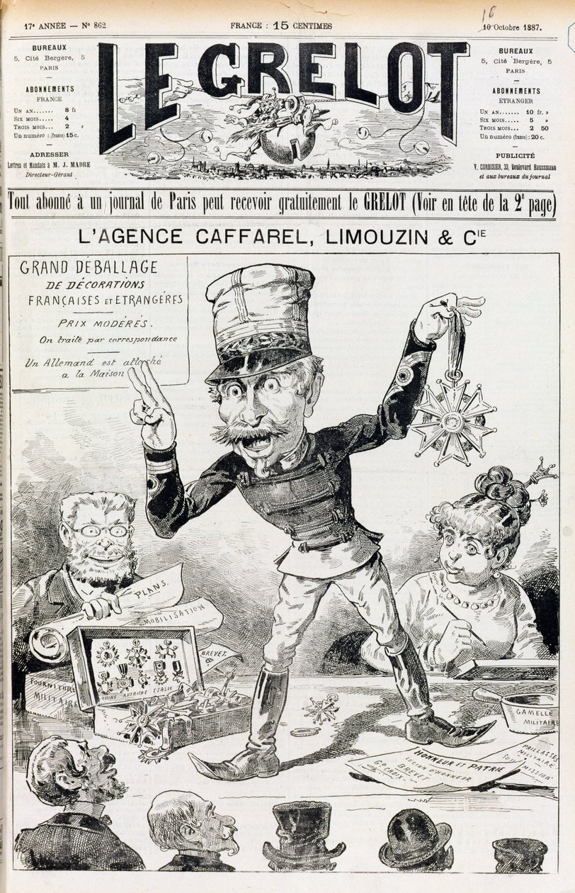 Sprawa Wilsona, przednia okładka Le Grelot, 16 października 1887 r. autorstwa French School