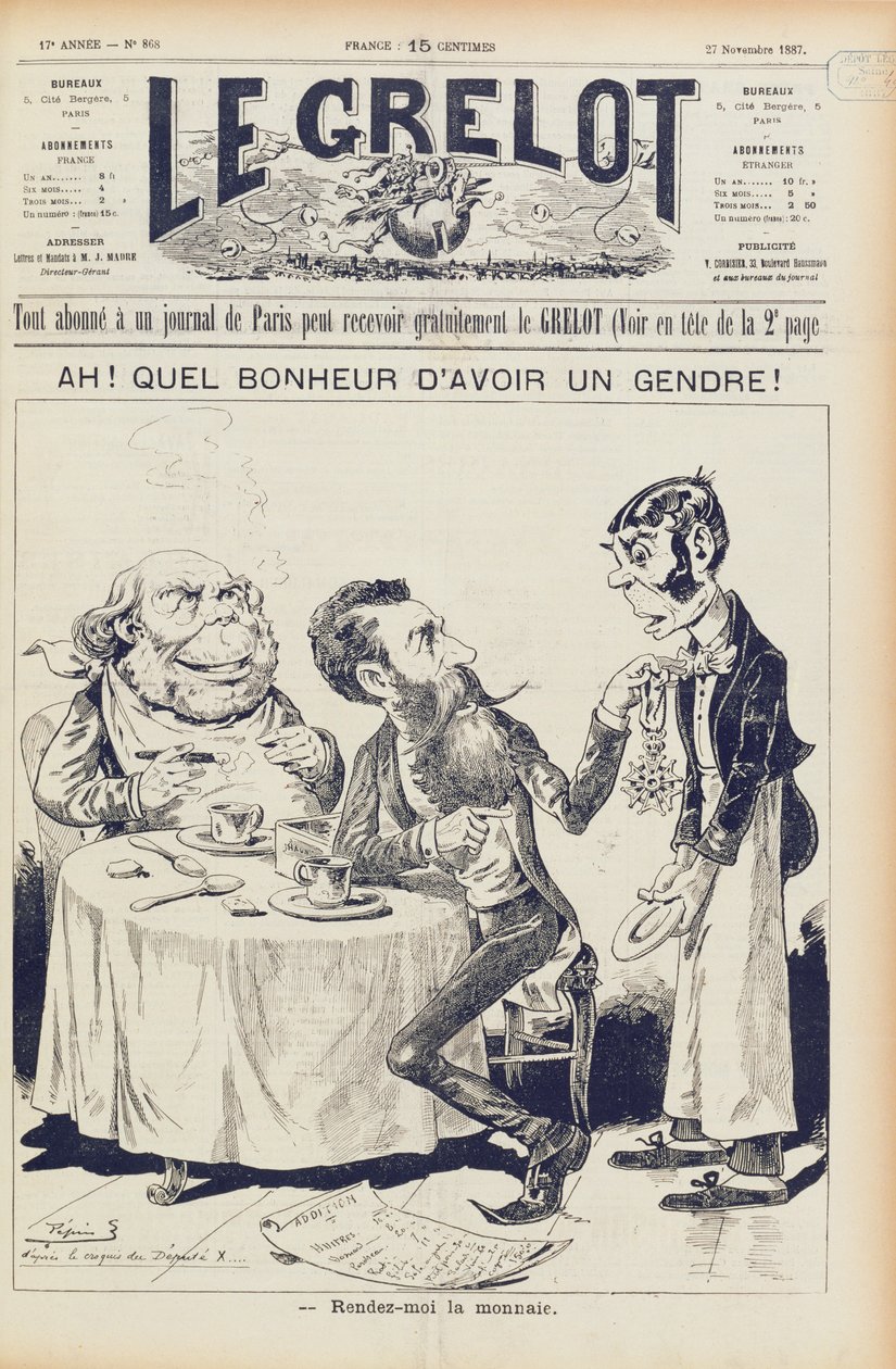 Afera Wilsona, okładka Le Grelot, 27 listopada 1887 r. autorstwa French School
