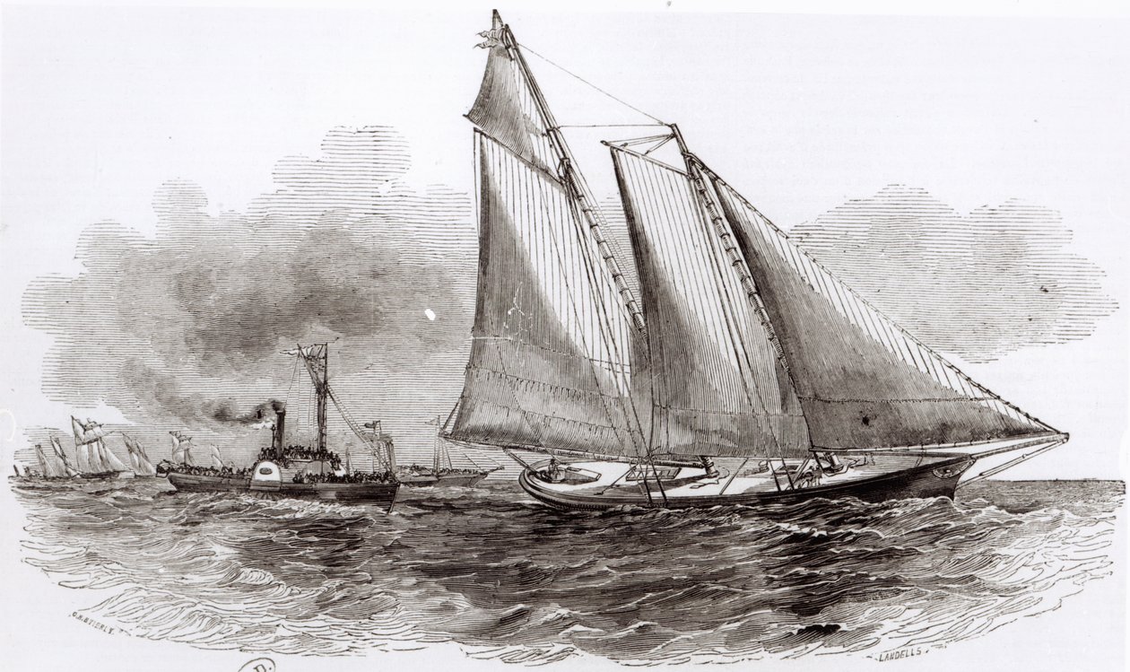 Yacht America przejmuje prowadzenie w regatach Cowes Regatta 1851, z Le Monde Illustre, 1851 autorstwa French School