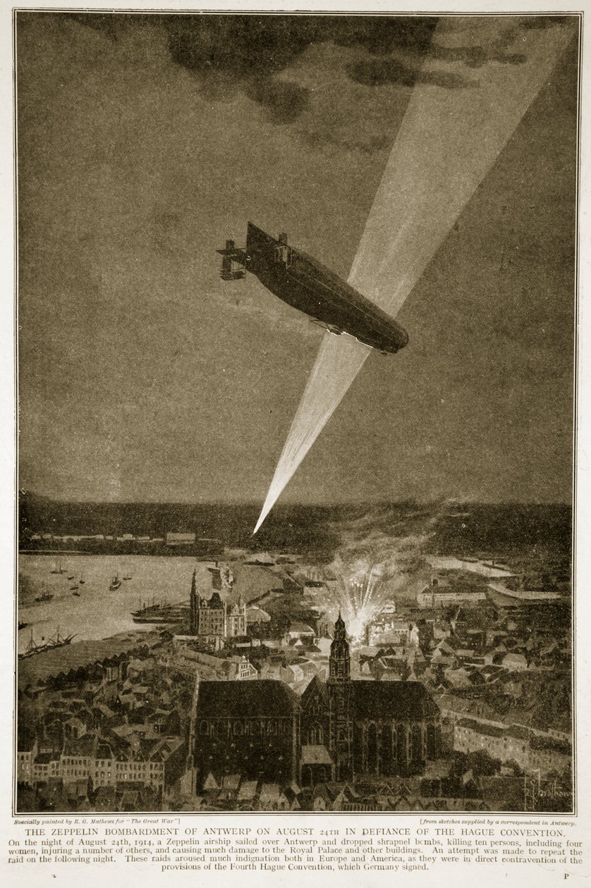 Bombardowanie Antwerpii przez Zeppelin w dniu 24 sierpnia 1914 r. wbrew konwencji haskiej w latach 1914-19 autorstwa French School