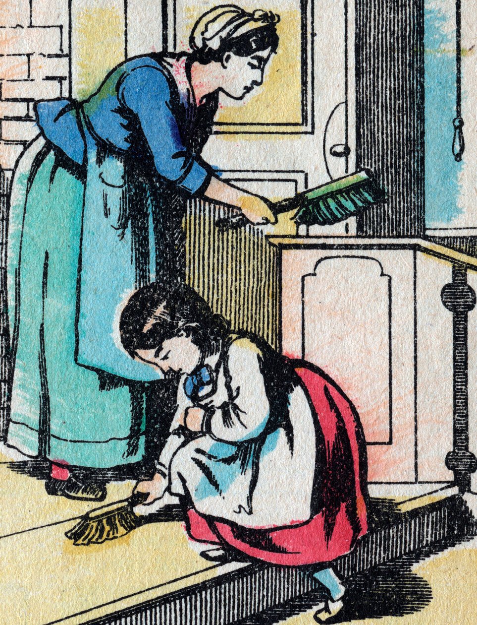 Zajęcia dla dziewcząt z dobrych rodzin: prace domowe - Obraz epinal - XIX w. (rycina) autorstwa French School